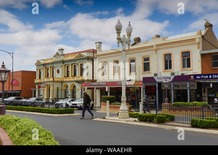 Historic streetscape complete with restored gas lamp street lighting Bathurst New South Wales Australia Stock Photo