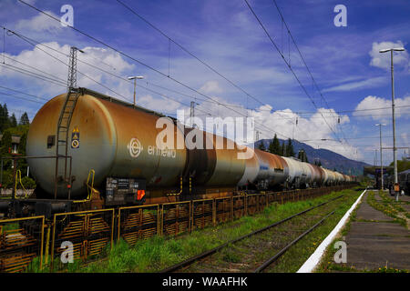 Train station in Predeal a mountain resort town in Brasov County, Romania. Stock Photo