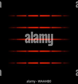 3d red fading neon light elements, horizontal lines and dots on black background. Futuristic abstract pattern. Stock Vector