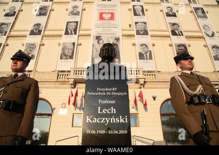 Monument of Lech Kaczynski in Warsaw, Poland Stock Photo