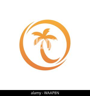 flat PALM BEACH circle tree sunset logo design Stock Vector Image & Art ...