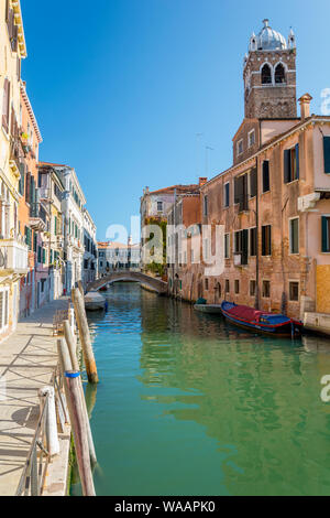 Venice, Italy - Sep 30, 2018: Picturesque view of Venice with famous water canal and colorful houses. Splendid morning scene in Italy, Europe. Stock Photo