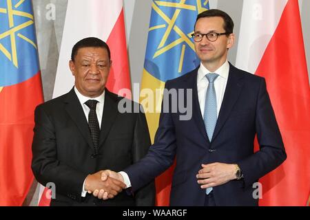 25.04.2018 Warsaw, Poland. Prime Minister of Poland Mateusz Morawiecki at the meeting with The President of the Federal Democratic Republic of Ethiopia Mulatu Teshome Stock Photo