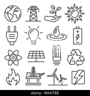 Energy line icons set on white background Stock Vector