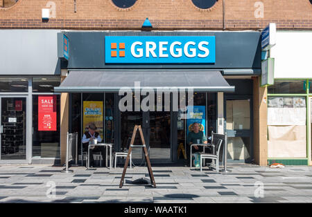 The Greggs bakery and sandwich shop on High Street, Slough, UK Stock Photo