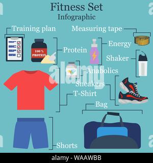 Fitness Set  Infographics. Full Color Design. Vector Illustration. Stock Vector
