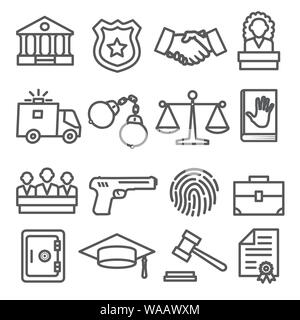 Law line icons set on white background Stock Vector