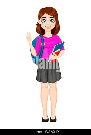 Back to school. Beautiful lady student holds signed document. Pretty lady cartoon  character. Vector illustration on white background Stock Vector Image & Art  - Alamy