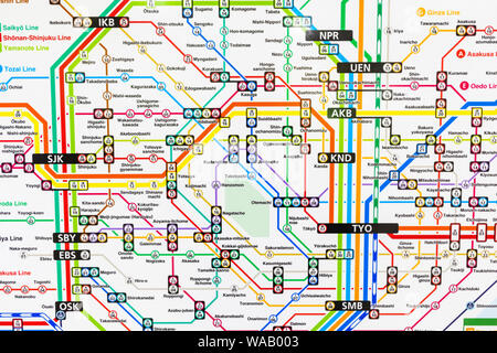 Japan, Honshu, Tokyo, English Language Train Transportation Map, 30075872 Stock Photo