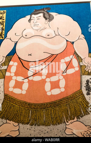 Japan, Honshu, Tokyo, Ryogoku, Tokyo Metropolitan Edo-Tokyo Museum, Painting of Sumo Wrestler Okinohama Katsuzo, 30076401 Stock Photo