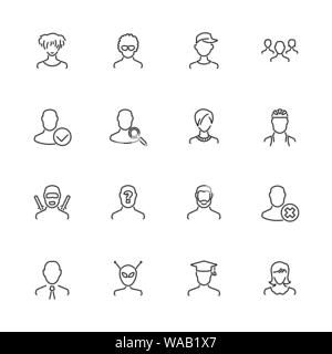 Users Avatar, Person outline icons set - Black symbol on white background. Users Avatar, Person Simple Illustration Symbol - lined simplicity Sign. Fl Stock Vector