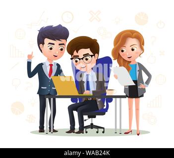 Business character employee office idea vector concept. Business character employee brainstorming ideas for business project. Vector illustrationa Stock Vector