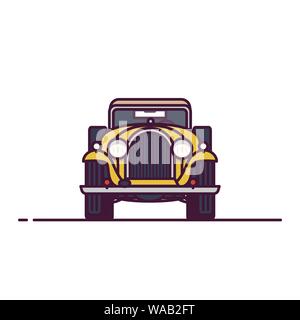 Front view of retro classic car from 30s. Line style vector illustration. Old vehicle banner. Classic motor car from front view. Antique automobile li Stock Vector