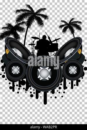 Abstract Musical Theme. Transparency Grid Background Design. Vector Illustration. Stock Vector