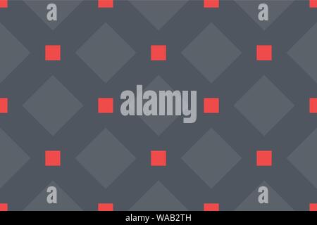 Vector seamless geometric pattern. Shaped grey and red squares on black background. Stock Vector