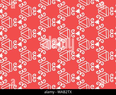 Vector seamless geometric pattern. Red background and white lines. Stock Vector