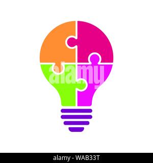 Light bulb idea concept. Vector icon. Color lightbulb icon in the form of a puzzle. ESP 10 Stock Vector