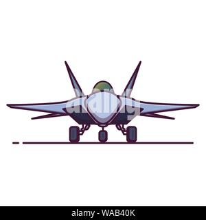 Front view of modern war plane. Line style vector illustration. Modern jet fighter banner. Military aircraft front view. Armed aviation pixel perfect Stock Vector