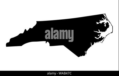 North Carolina dark silhouette map isolated on white background Stock Vector