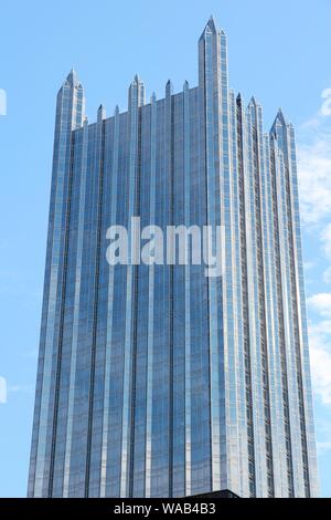 PITTSBURGH, USA - JUNE 30, 2013: One PPG Place skyscraper in Pittsburgh. The building's tenants include Deloitte, Highwoods Properties, Schneider Down Stock Photo