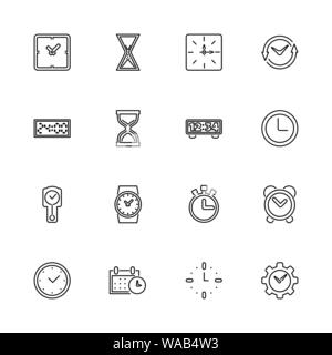 Time, Timer, Clock outline icons set - Black symbol on white background. Time, Timer, Clock Simple Illustration Symbol - lined simplicity Sign. Flat V Stock Vector