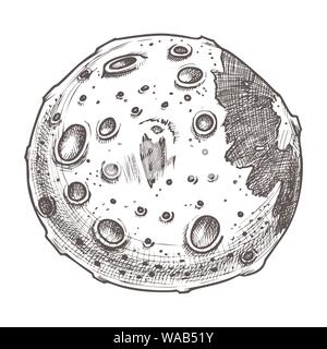 Designed Space Full Moon Planet Monochrome Vector Stock Vector