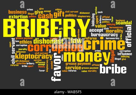 Bribery - corruption issues and concepts tag cloud illustration. Word cloud collage concept. Stock Photo