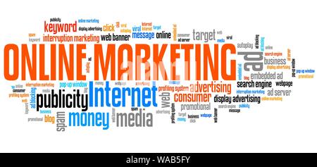 Online marketing - internet concepts word cloud illustration. Word collage. Stock Photo