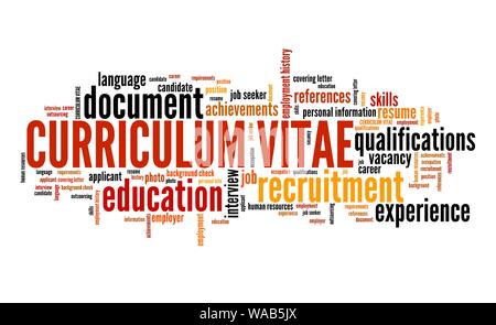 Curriculum vitae (CV) concept. Employment word cloud. Stock Photo