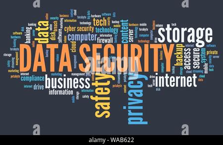 Data security - information privacy and safe storage technology concept. Word cloud. Stock Photo