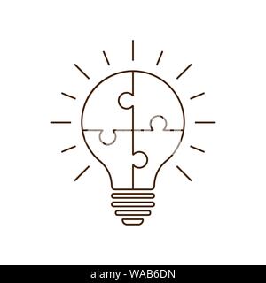 Simple flat light bulb icon with jigsaw puzzle pieces inside. Vector illustration. EPS 10 Stock Vector