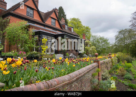 Area at the front of the house at Hergest Croft gardens in spring. Kington, England. Stock Photo