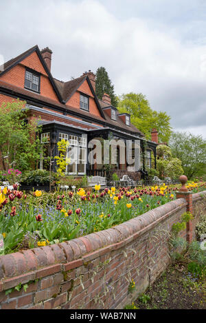 Area at the front of the house at Hergest Croft gardens in spring. Kington, England. Stock Photo