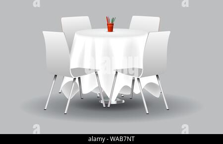 White Modern round table with white chairs. Vector illustration. Stock Vector
