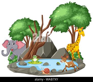 Background scene of animals and pond illustration Stock Vector Image ...