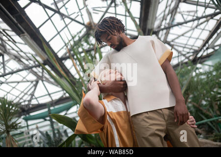 Two male models participating in photo session together Stock Photo