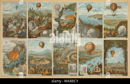 Collecting cards with pictures of events in ballooning history from 1783 to 1883 Stock Photo