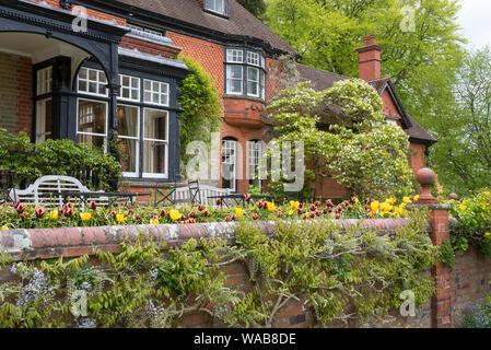 Area at the front of the house at Hergest Croft gardens in spring. Kington, England. Stock Photo