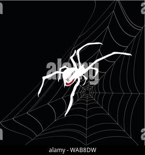 White Silhouette Of a Spider With Halloween Decorative Text on The Body and Wed Over Black Background Stock Vector