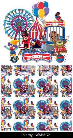 Seamless background design with circus animals illustration Stock Vector