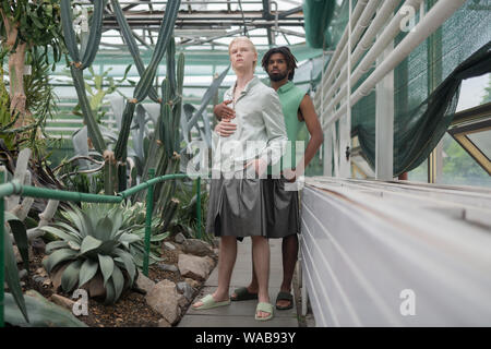 Two young male models promoting summer collection Stock Photo