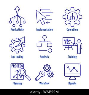 Workflow Efficiency Icon Set with Operations, Processes, Automation, etc Stock Vector