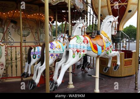 Old classic French vintage carousel horse in a holiday park