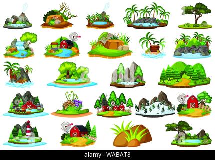 Large group of isolated objects theme - landscapes illustration Stock Vector