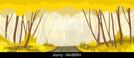 Autumn forest with road. vector backround Stock Vector
