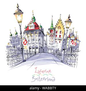 Old Town of Lucerne, Switzerland Stock Vector