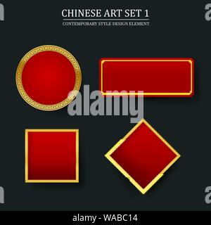 Chinese contemporary art design element blank frame and copy space on dark background vector illustration Stock Vector