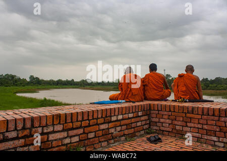 Buddhist Monk Meditating in Lumbini, Nepal Stock Photo