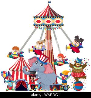 Children riding on airplane swing at the circus illustration Stock Vector