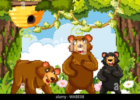 Bears in jungle scene illustration Stock Vector Image & Art - Alamy